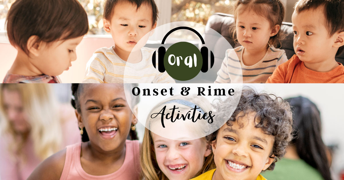 Feature image of many children's faces and title says 'Oral Onset and Rime Activities'.