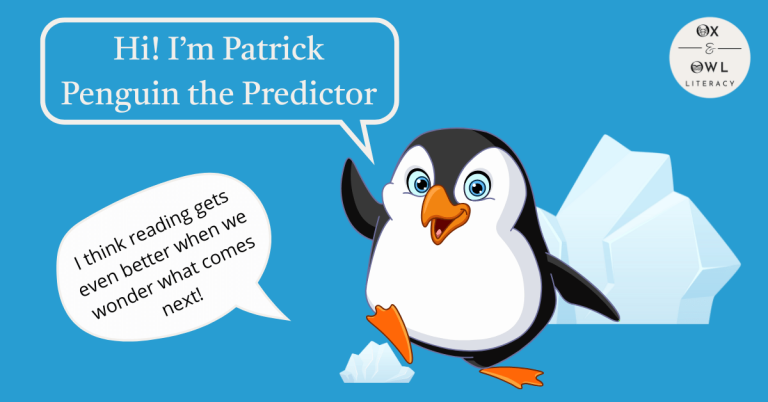 Feature blog image with graphics of friendly penguin introducing himself and saying, "I think reading gets even better when we wonder what comes next!"